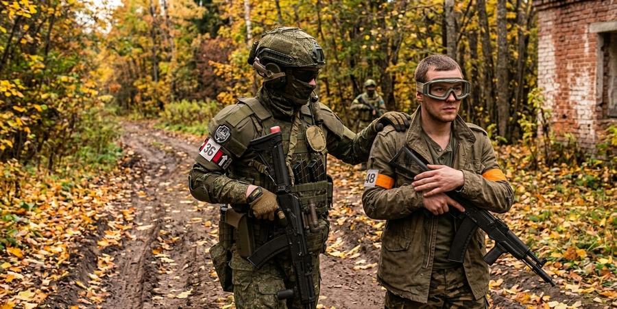 Пленного ведут, держа за плечо. Жетон при этом не снимают — ни в поле, ни на базе